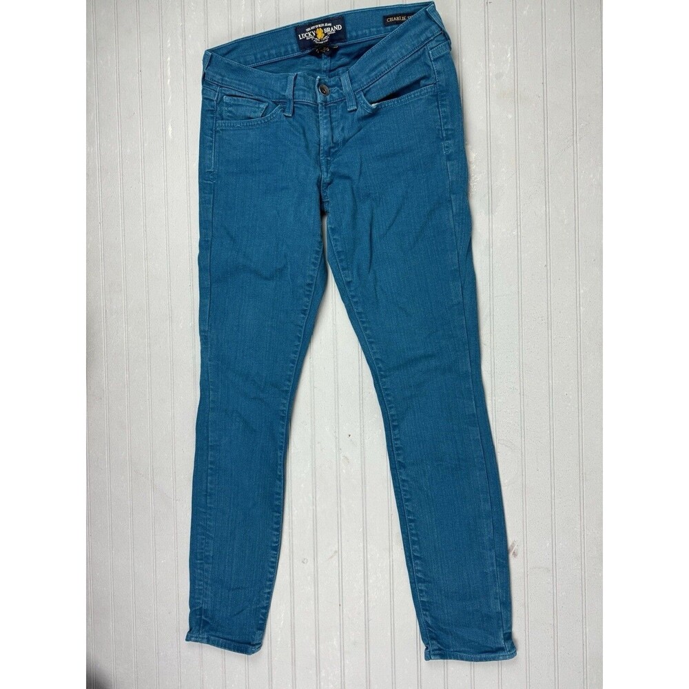Lucky Brand Size 2 26 Womens Jeans Charlie Skinny Ankle Low Rise Stretch Teal